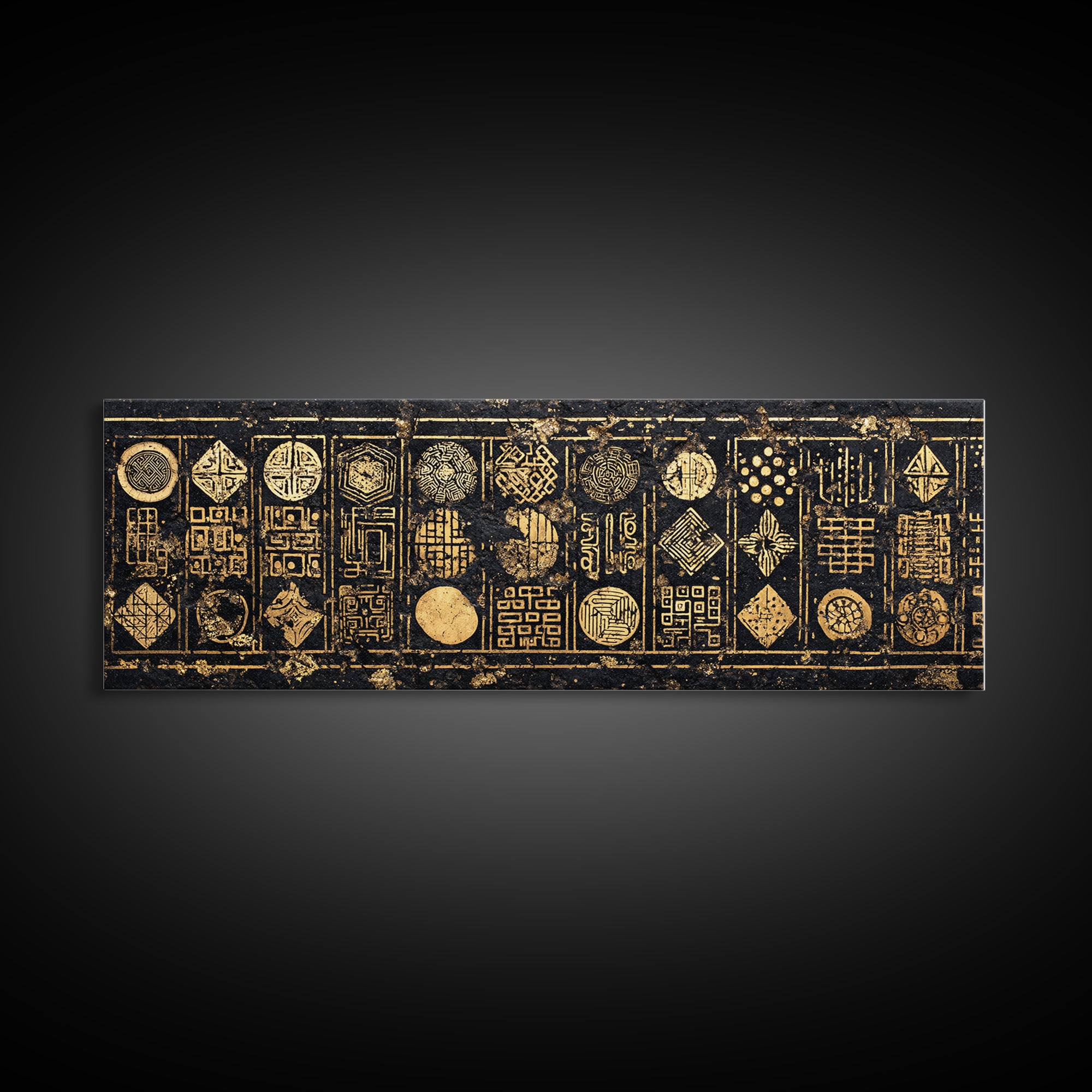 Gold Tribal Symbol Panels Wall Art African Tribal Art Print Afrocentric Decor Cultural Wall Decor Statement Canvas For Living Room