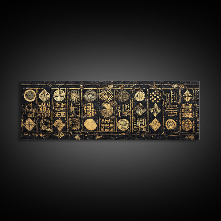 Gold Tribal Symbol Panels Wall Art African Tribal Art Print Afrocentric Decor Cultural Wall Decor Statement Canvas For Living Room