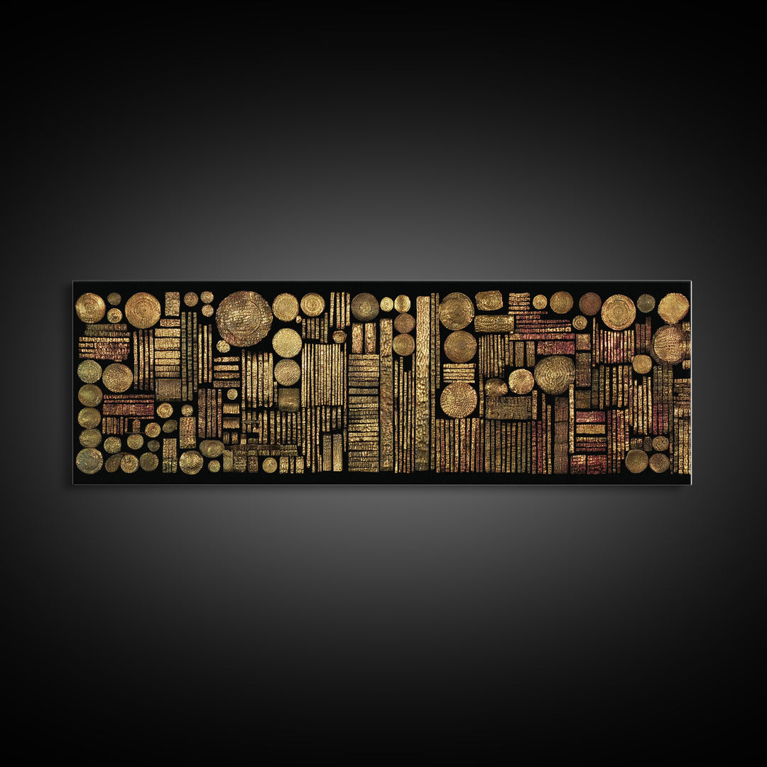 Gold Tribal Geometry And Circle Grid Wall Art Abstract African Art Luxury Canvas Decor Modern Ethnic Wall Decor For Living Room
