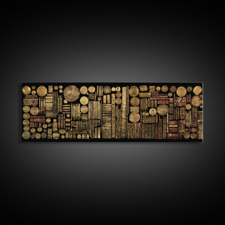 Gold Tribal Geometry And Circle Grid Wall Art Abstract African Art Luxury Canvas Decor Modern Ethnic Wall Decor For Living Room