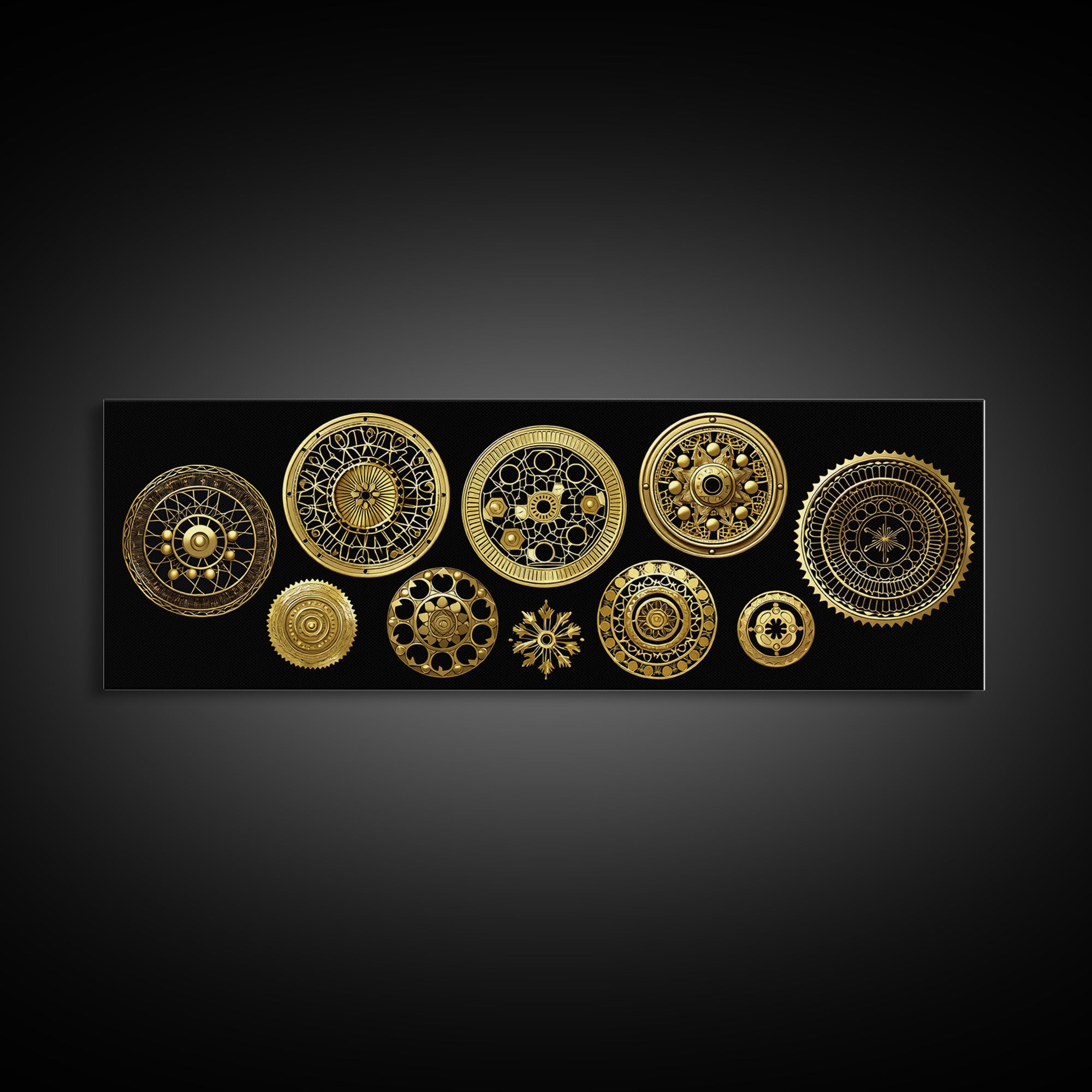 Golden Celestial Wheels And Sun Discs Wall Art African Inspired Geometry Luxury Canvas Decor Mystical Gold Home Decor Gift