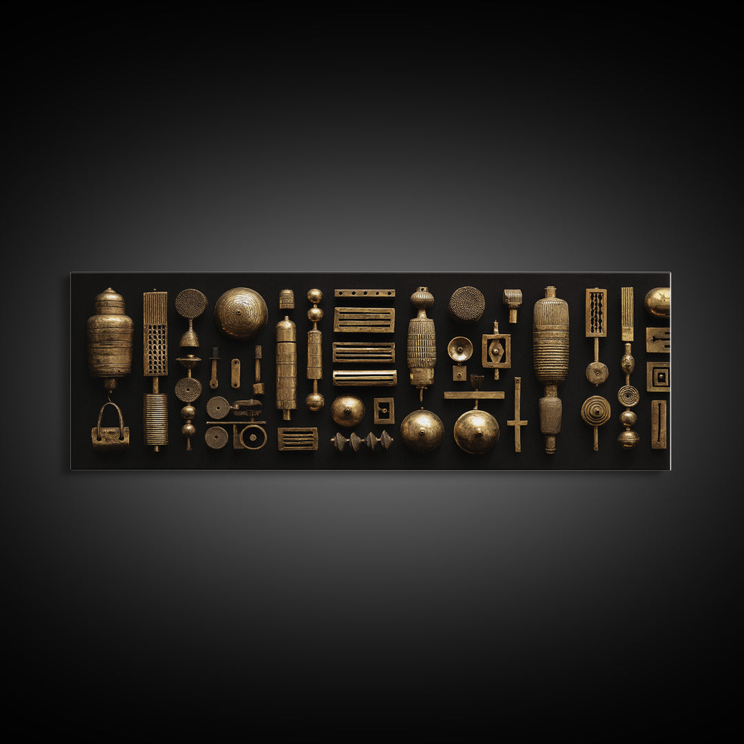 Bronze African Relics And Ritual Objects Framed Canvas Print Tribal Art Decor Ethnographic Gallery Wall Decor For Collectors