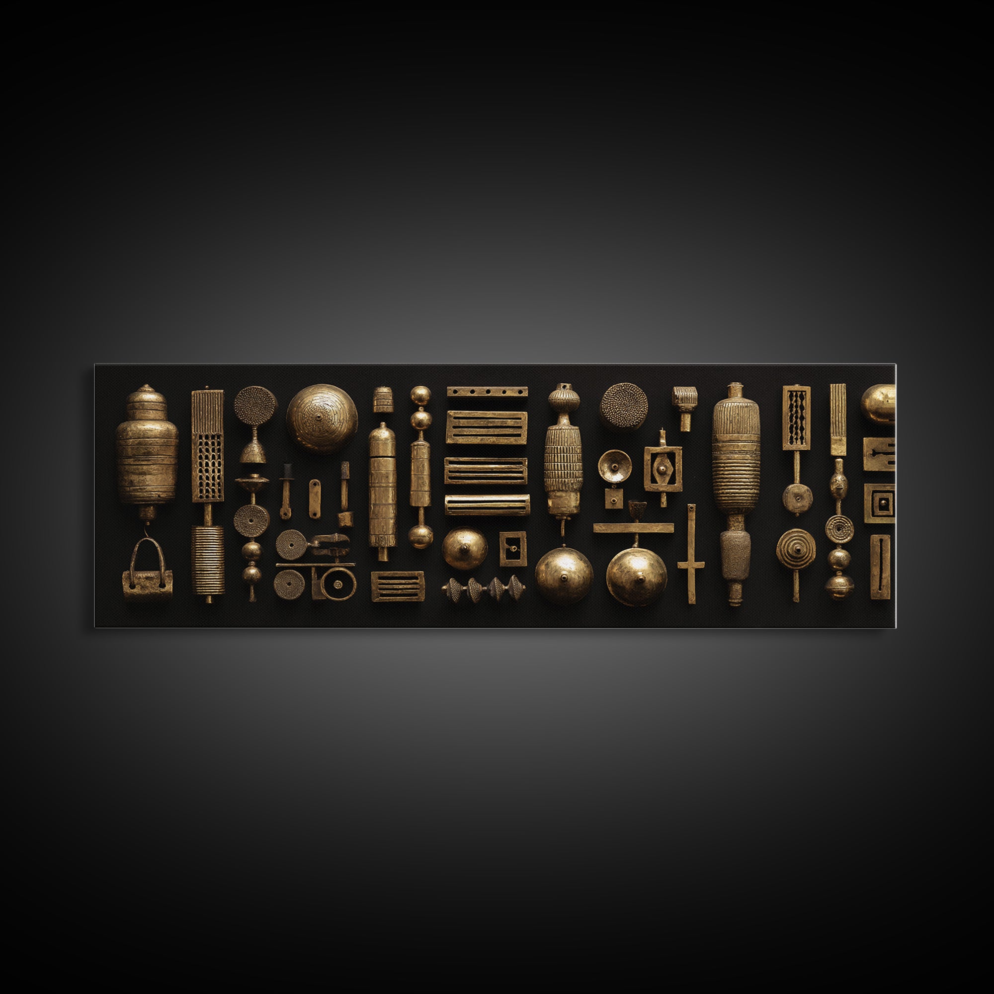 Bronze African Relics And Ritual Objects Framed Canvas Print Tribal Art Decor Ethnographic Gallery Wall Decor For Collectors