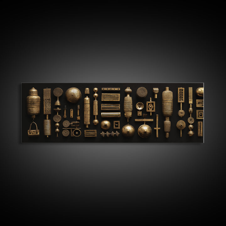 Bronze African Relics And Ritual Objects Framed Canvas Print Tribal Art Decor Ethnographic Gallery Wall Decor For Collectors