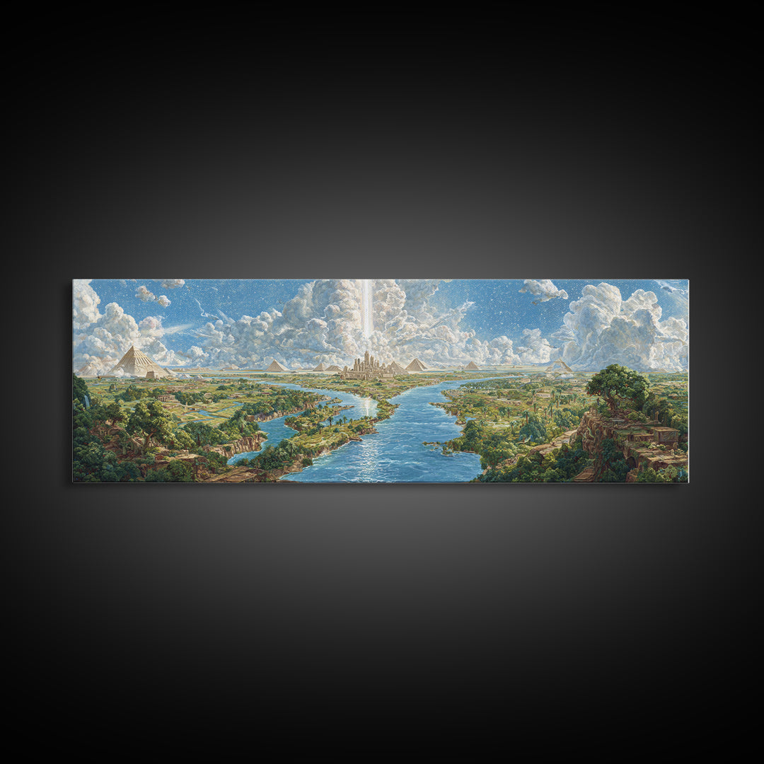 Ancient Nile River Pyramids Landscape Canvas Print, Egyptian African Wall Art, Safari Decor, Cultural History Home Decor