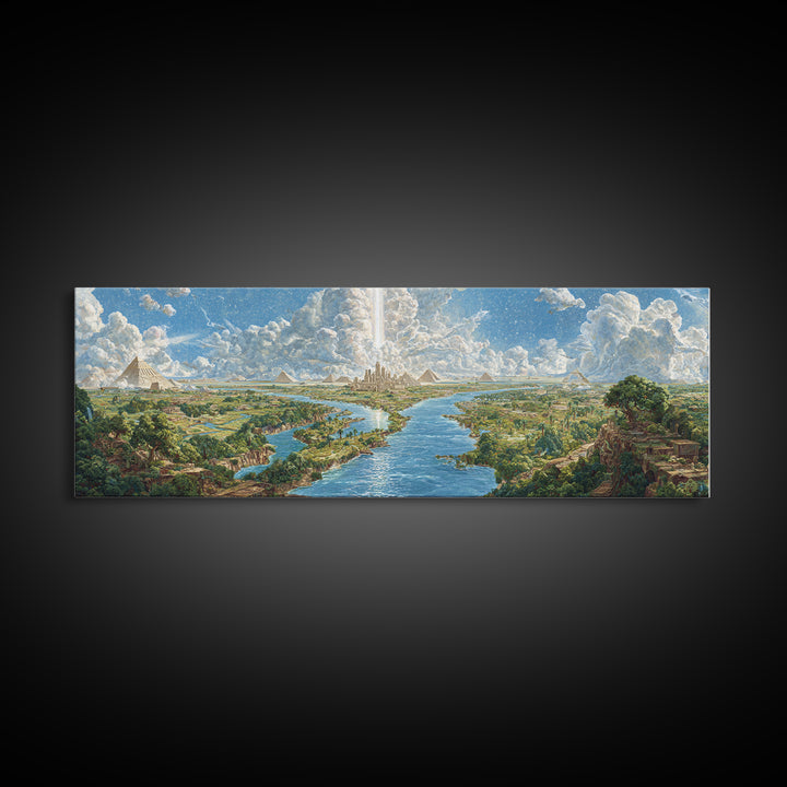 Ancient Nile River Pyramids Landscape Canvas Print, Egyptian African Wall Art, Safari Decor, Cultural History Home Decor