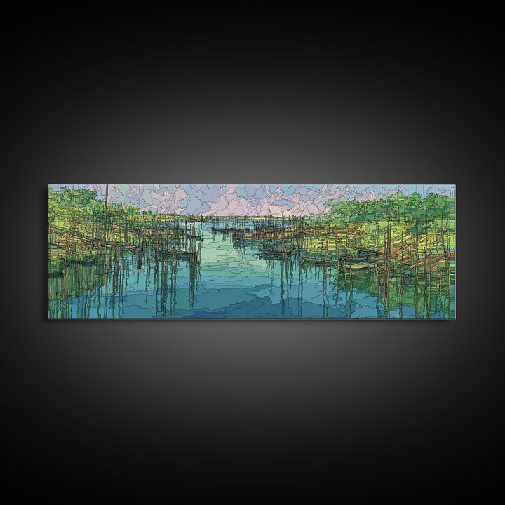 Turquoise Mangrove River Landscape Wall Art, Green Wetland Canvas Print, Nature Scene Art, Boho Coastal Home Decor, Large Living Room Art