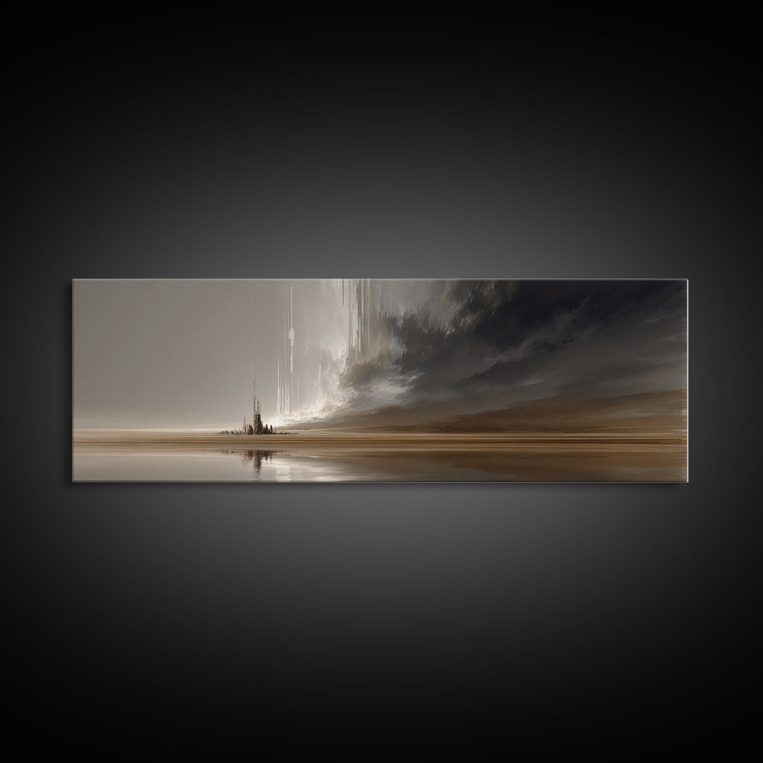 Moody Desert Spire And Stormy Shore Wall Art, Abstract Canvas Print, Neutral Earth Tone Decor, Modern Living Room Art For Office Decor