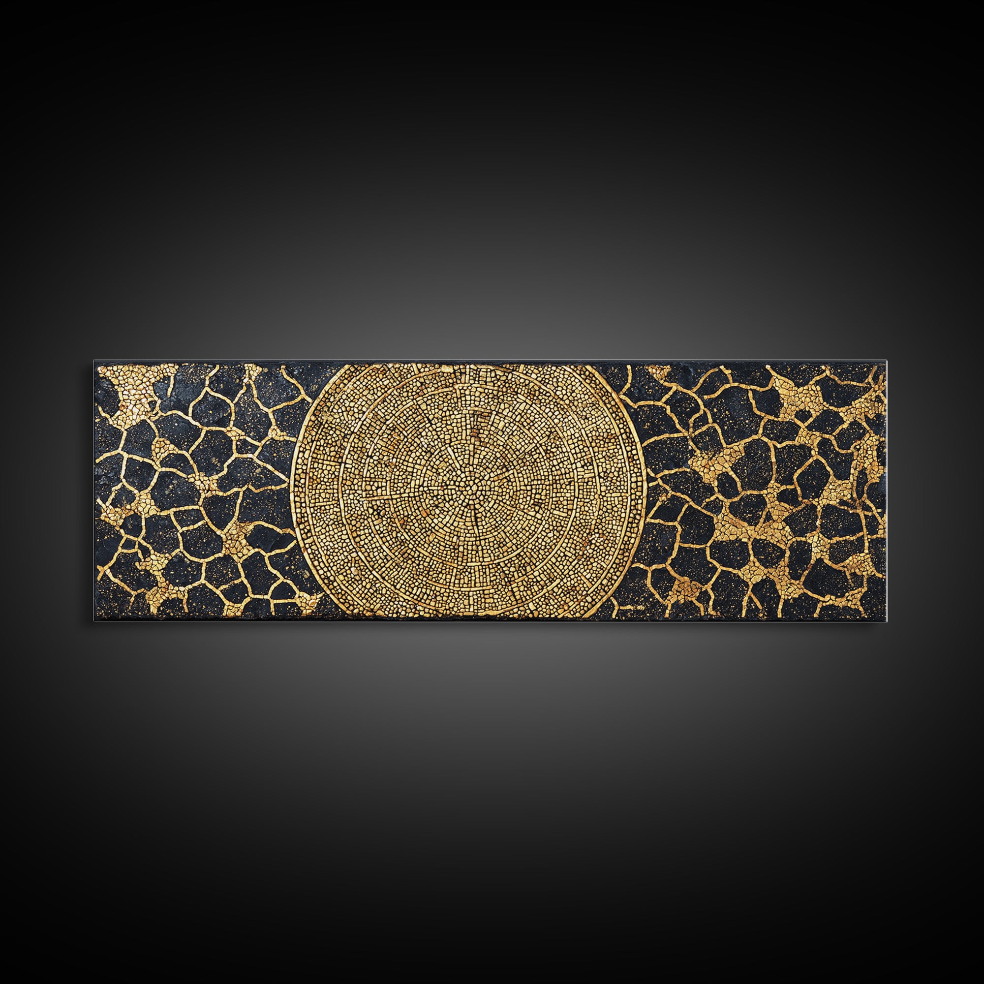 Gold African Mosaic Mandala Canvas Print, Cracked Black Texture, Luxury Abstract Wall Art, Elegant Afrocentric Home Decor