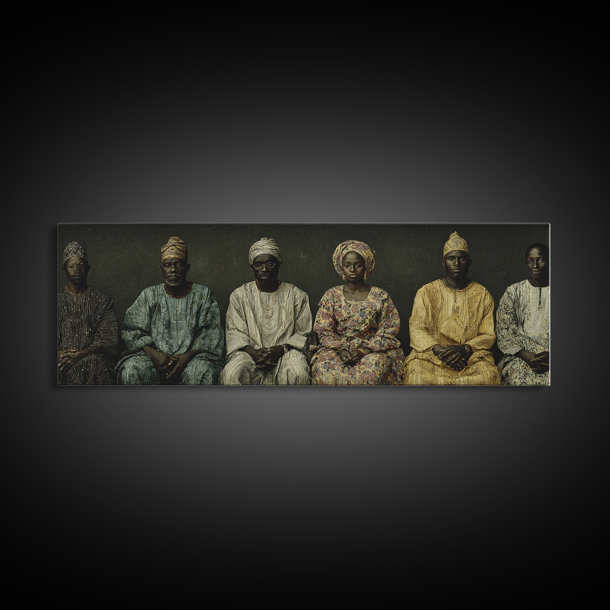 Elegant Seated African Royal Family Wall Art, Traditional Robes, Black Heritage Portrait, Afrocentric Framed Canvas Print