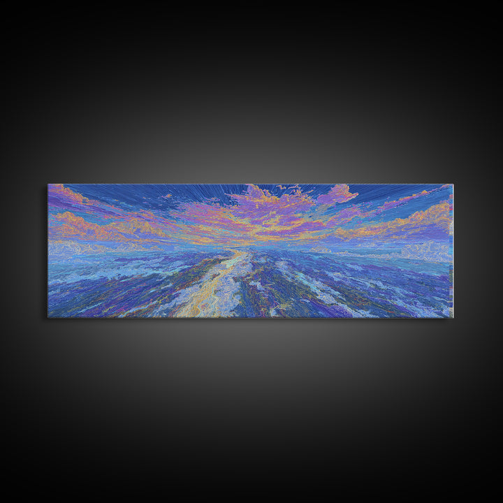 Dreamy Blue Abstract African Landscape Wall Art, Ocean Path Sunset, Textured Modern Canvas Print, Serene Home Decor Gift