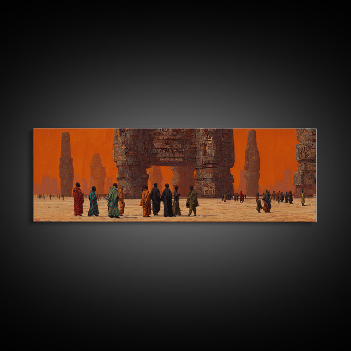Surreal African Desert Monuments Canvas Print, Orange Ancestral City, Tribal Travelers Wall Art, Afrocentric Home Decor Gift