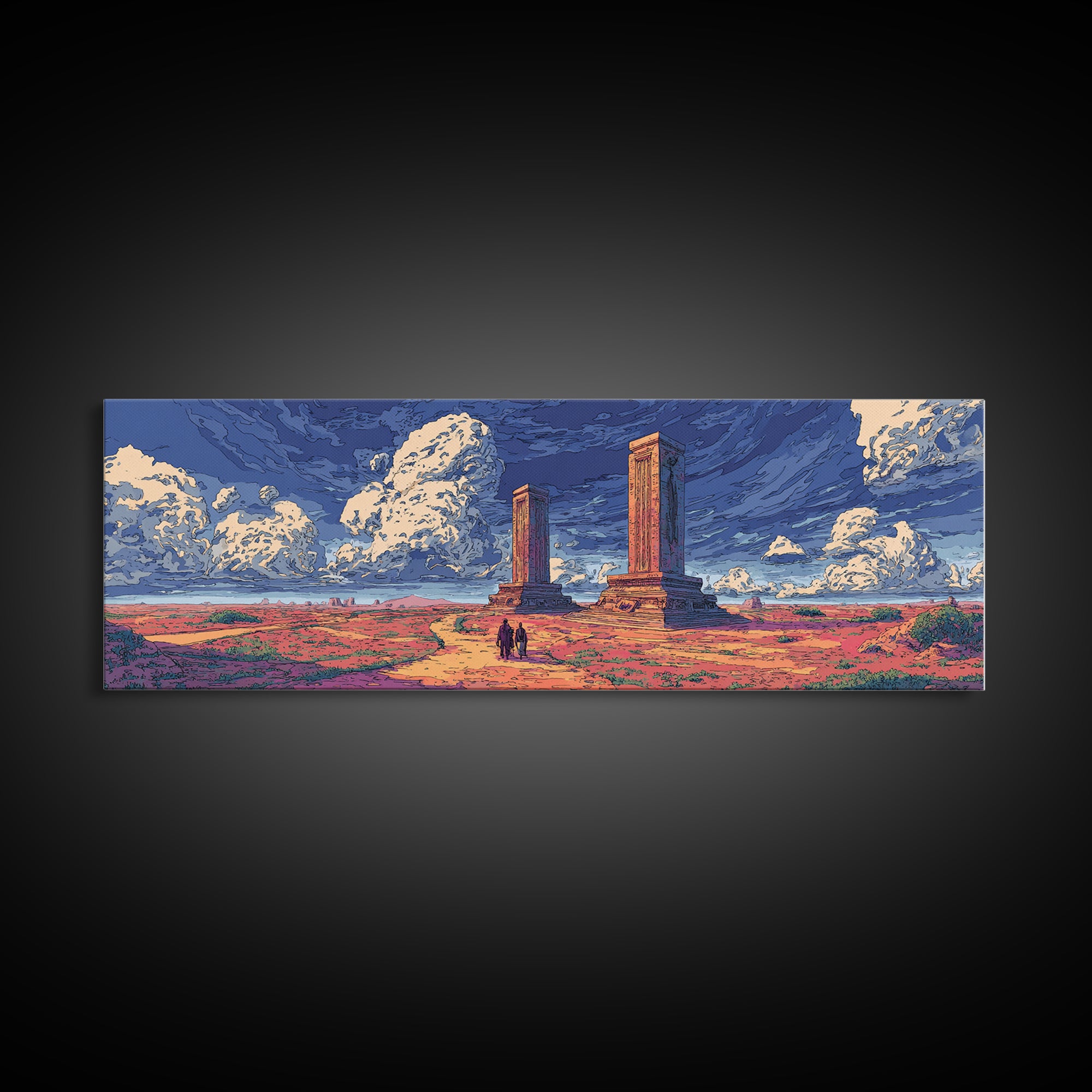 Ancient Desert Columns Under Dramatic Blue Sky Wall Art, African Landscape Print, Ruins Decor, Travel Poster, Living Room Gift