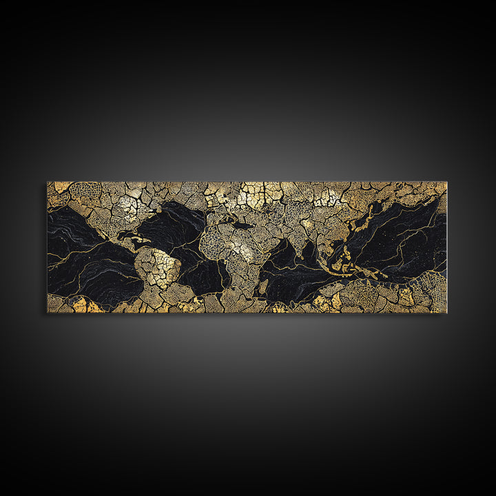 Black And Gold Africa World Map Canvas Print, African Wall Art, Luxury Office Decor, Travel Poster, Modern Home Decor Gift