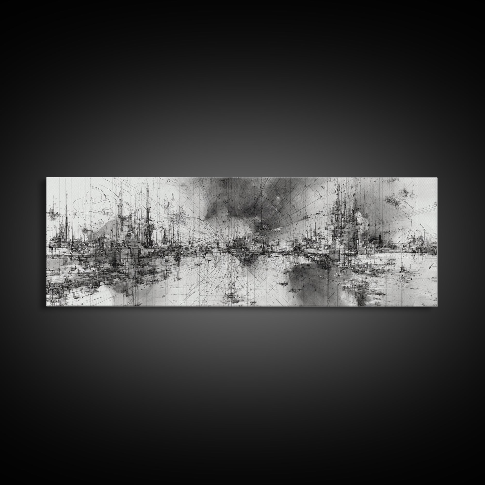 Black And White Abstract City Skyline Wall Art, Modern Canvas Print, Minimalist Office Decor, Urban Gallery Statement Gift