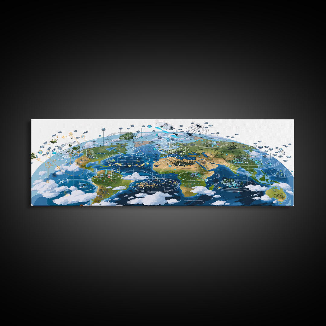 Illustrated Africa And World Weather Map Canvas Print, African Wall Art, Educational Travel Poster, Home Office Decor Gift