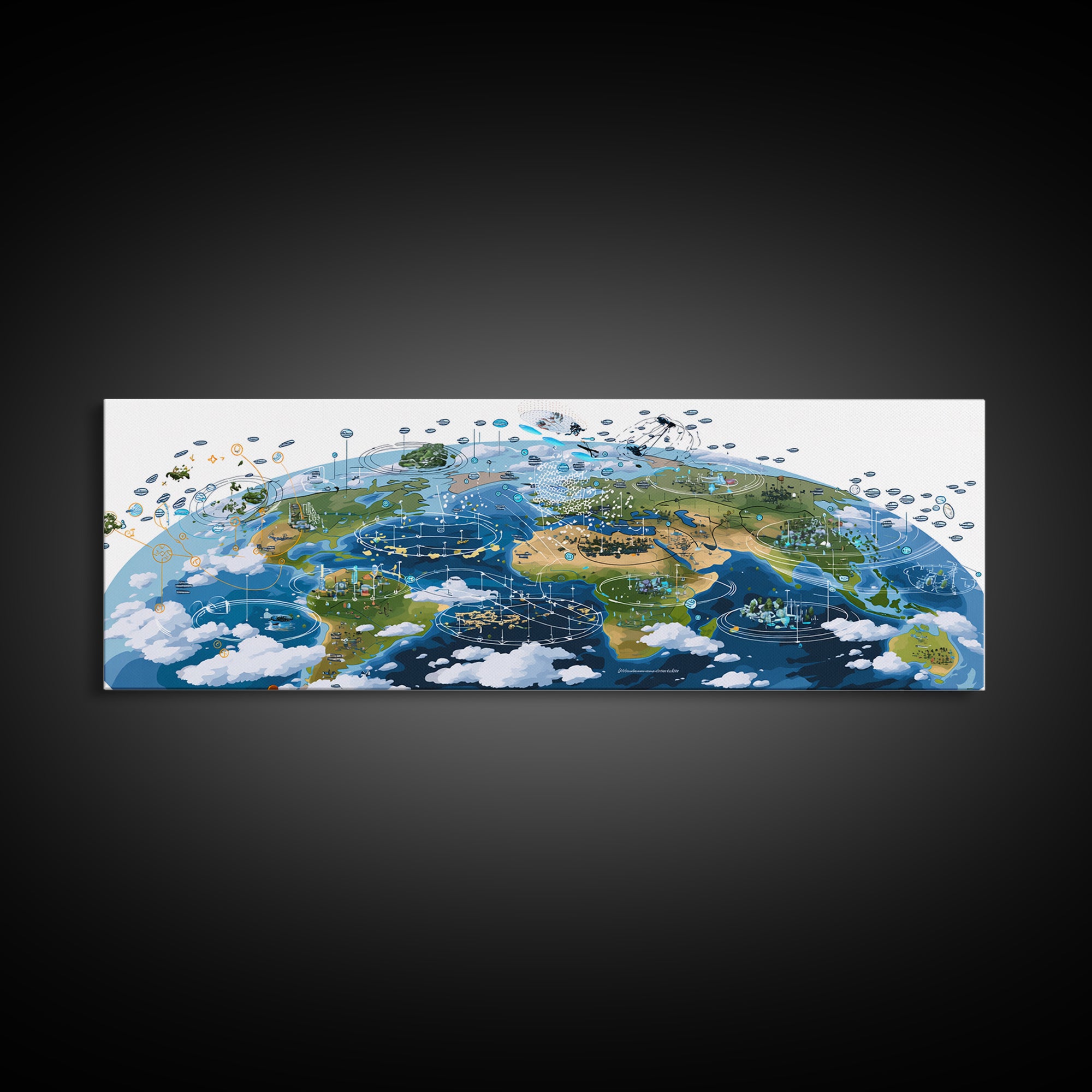Illustrated Africa And World Weather Map Canvas Print, African Wall Art, Educational Travel Poster, Home Office Decor Gift