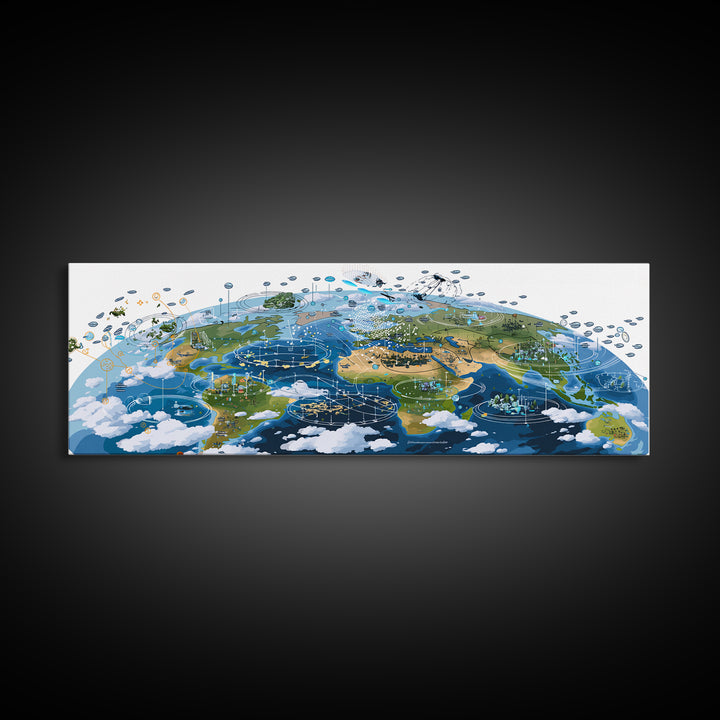 Illustrated Africa And World Weather Map Canvas Print, African Wall Art, Educational Travel Poster, Home Office Decor Gift