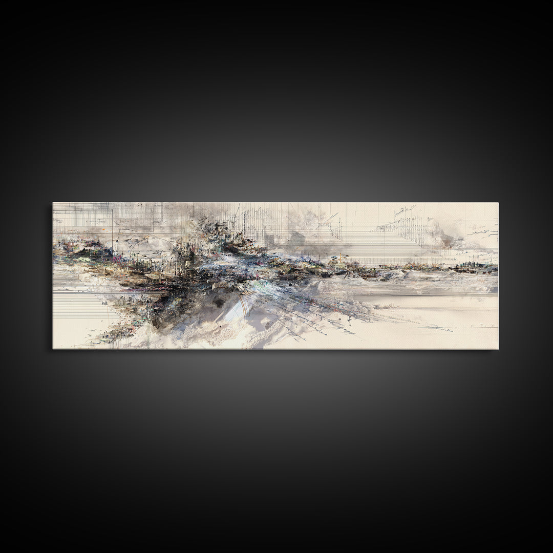 Neutral Ink Architectural Abstract Wall Art, Modern Canvas Art, Beige Wall Art, Office Decor, Contemporary Gallery Print