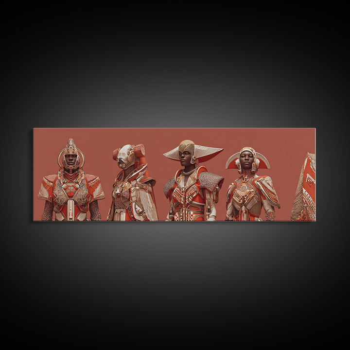 Regal African Futurist Women In Red Armor Wall Art, African Queen, Black Female Art, Afrocentric Decor, Empowerment Gift