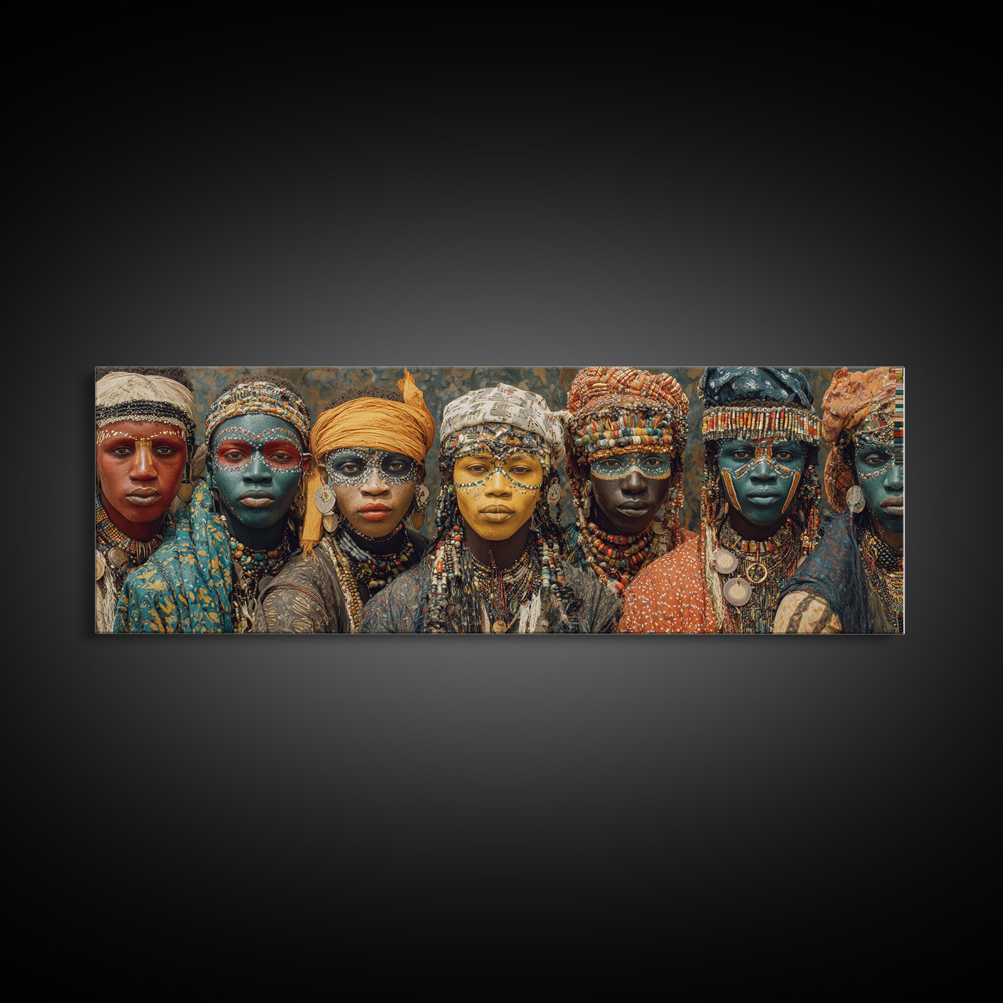 Beaded African Women With Painted Faces Canvas Print, Tribal Queen Portrait Wall Art, Afrocentric Cultural Home Decor Gift