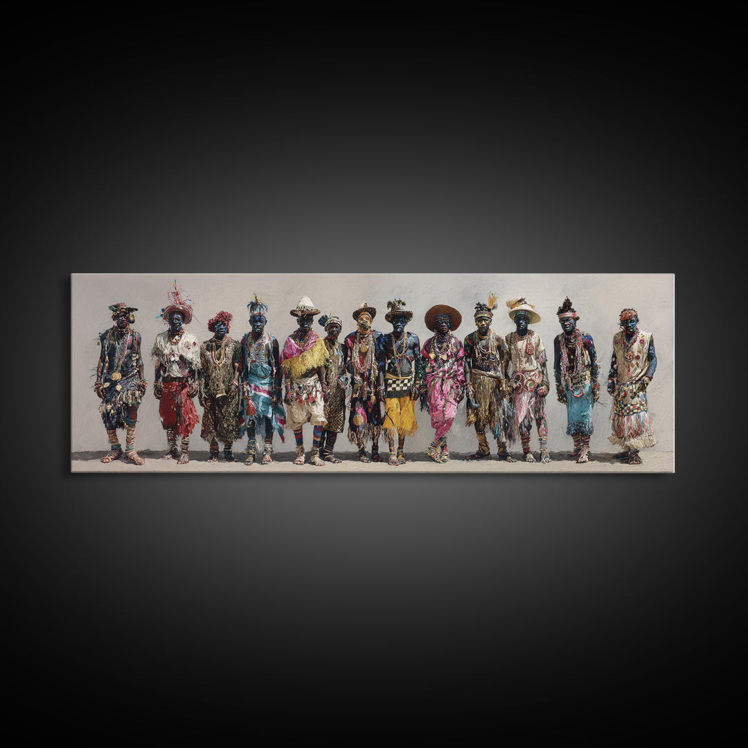 Colorful African Tribe Fashion Figures Wall Art, Modern Afrocentric Canvas Print, Boho Cultural Statement Home Decor Gift