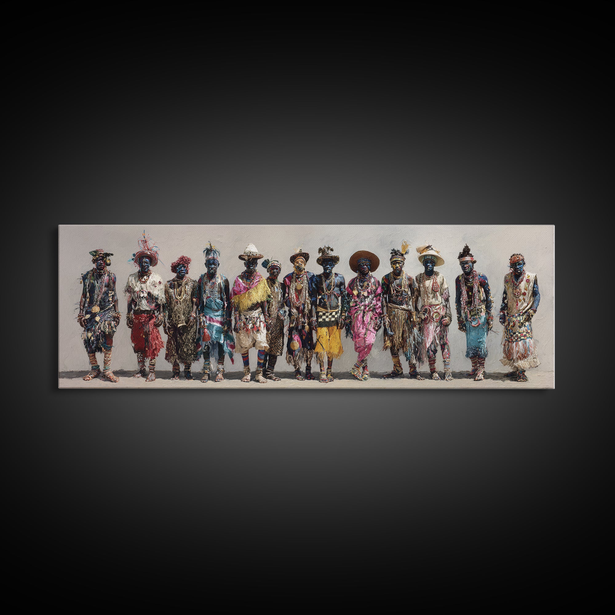 Colorful African Tribe Fashion Figures Wall Art, Modern Afrocentric Canvas Print, Boho Cultural Statement Home Decor Gift