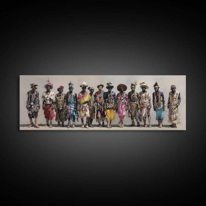 Colorful African Tribe Fashion Figures Wall Art, Modern Afrocentric Canvas Print, Boho Cultural Statement Home Decor Gift