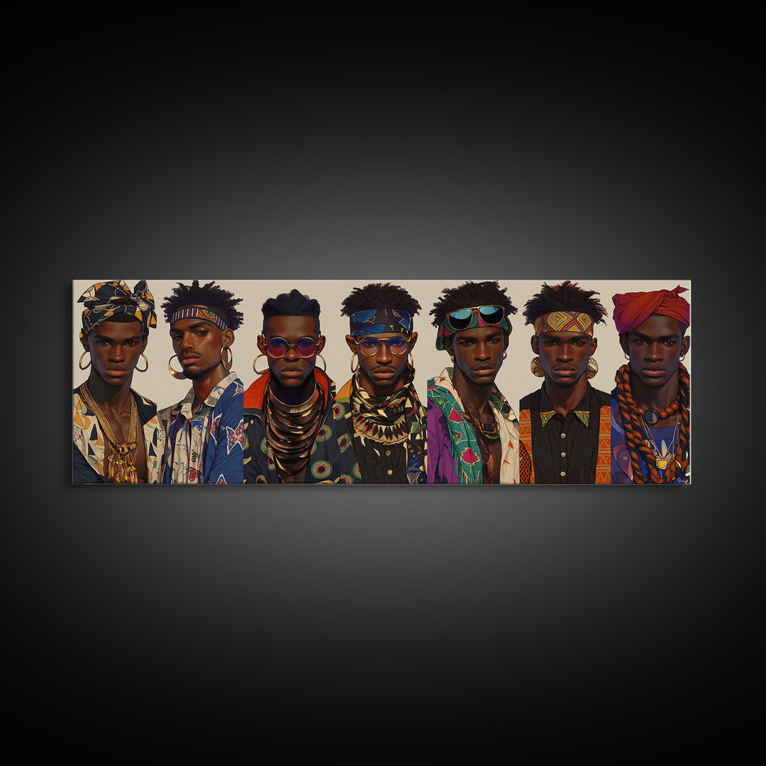 Stylish African Men Fashion Wall Art, Afrocentric Portrait Gallery, Modern Black Culture Decor, Tribal Jewelry Canvas Print
