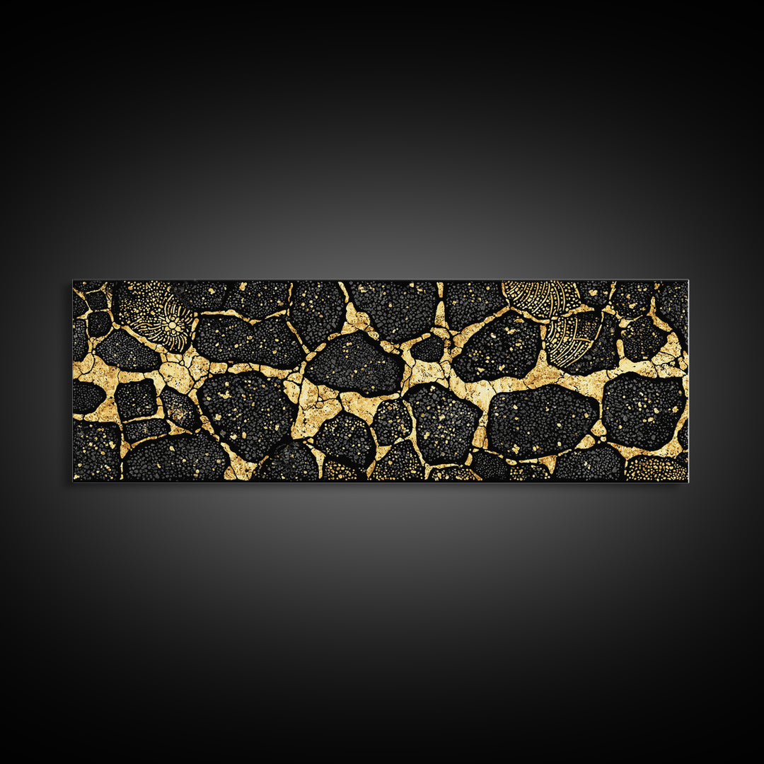 Black And Gold African Abstract Wall Art, Organic Stone Pattern, Luxury Tribal Decor For Elegant Living Room, Modern Geometric Canvas Print