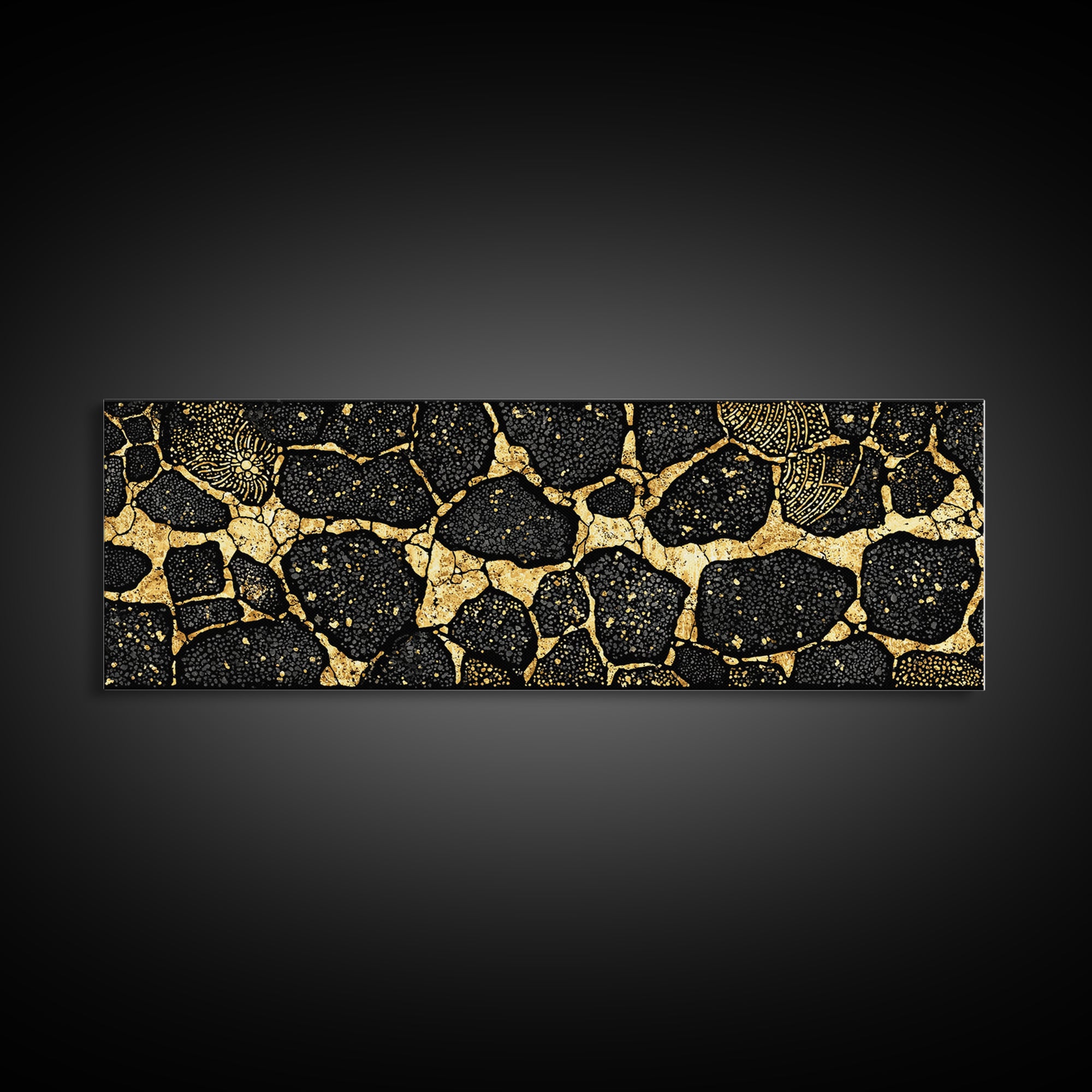 Black And Gold African Abstract Wall Art, Organic Stone Pattern, Luxury Tribal Decor For Elegant Living Room, Modern Geometric Canvas Print