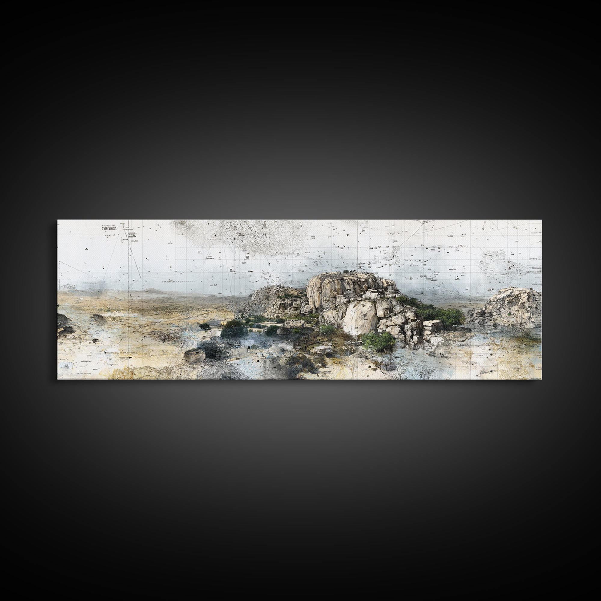 Rocky African Desert Landscape Wall Art, Vintage Map Texture, Neutral Safari Nature Scene, Modern Canvas Print For Office