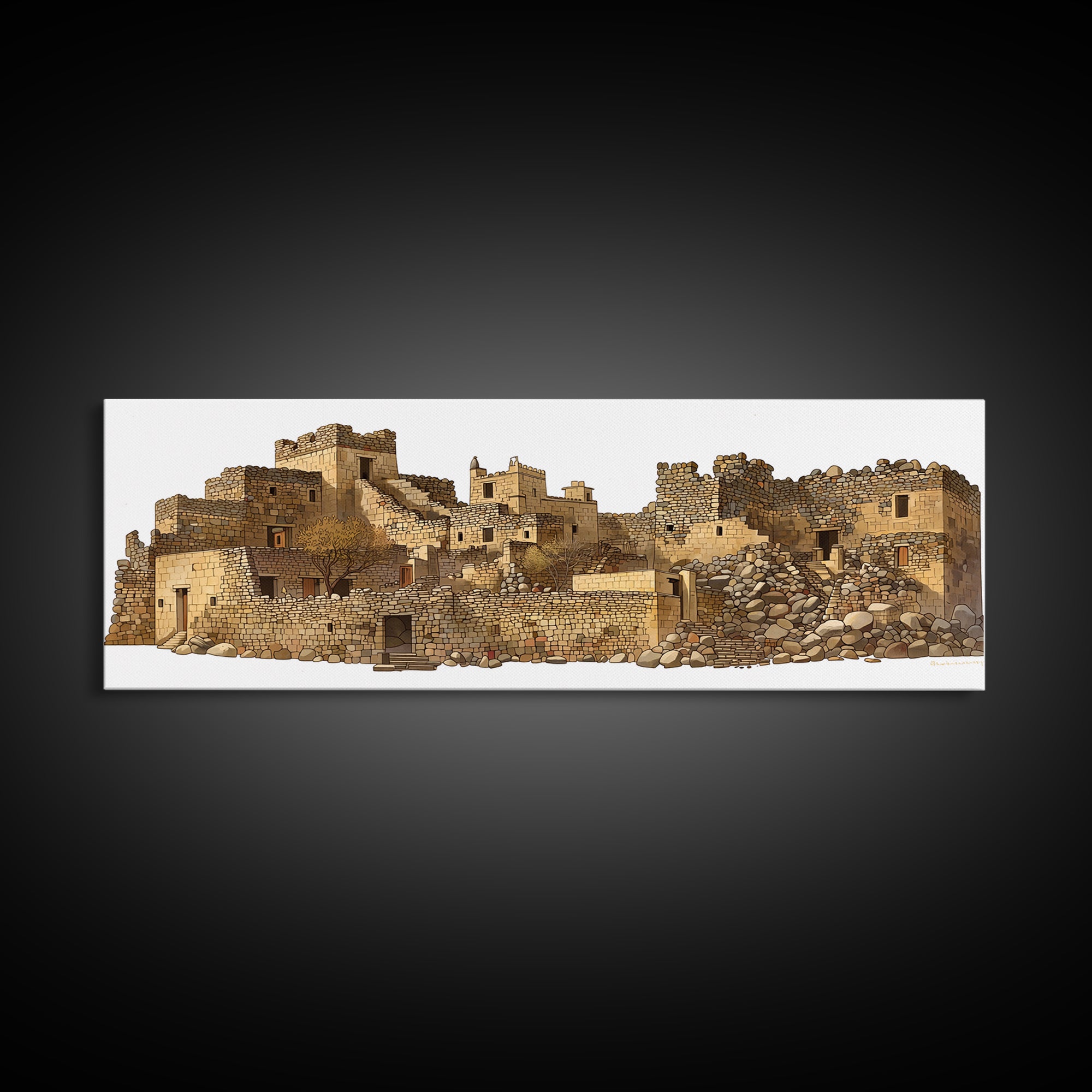 Ancient Desert Stone Village Ruins Wall Art, African Landscape Print, Moroccan Travel Decor, Rustic Cultural Home Decor Gift