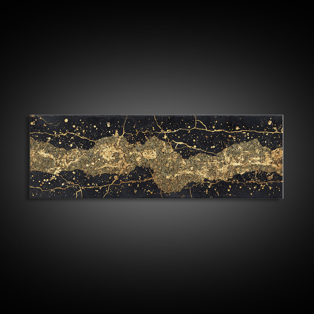 Black And Gold Abstract African Art Canvas Print, Luxury Modern Wall Decor, Textured Map Inspired Statement Home Decor Gift
