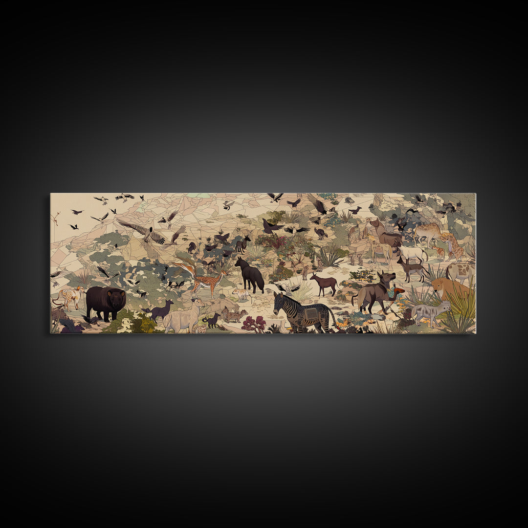 African Safari Animals Wall Art, Elephant Zebra Giraffe Wildlife Print, Serengeti Jungle Decor, Colorful Nature Scene Art