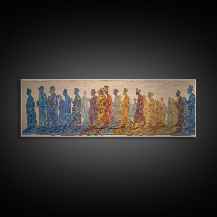 Walking African Silhouettes On Textile Wall Art, Mud Cloth Inspired Decor, Colorful Tribal Figures, Boho Cultural Print Gift