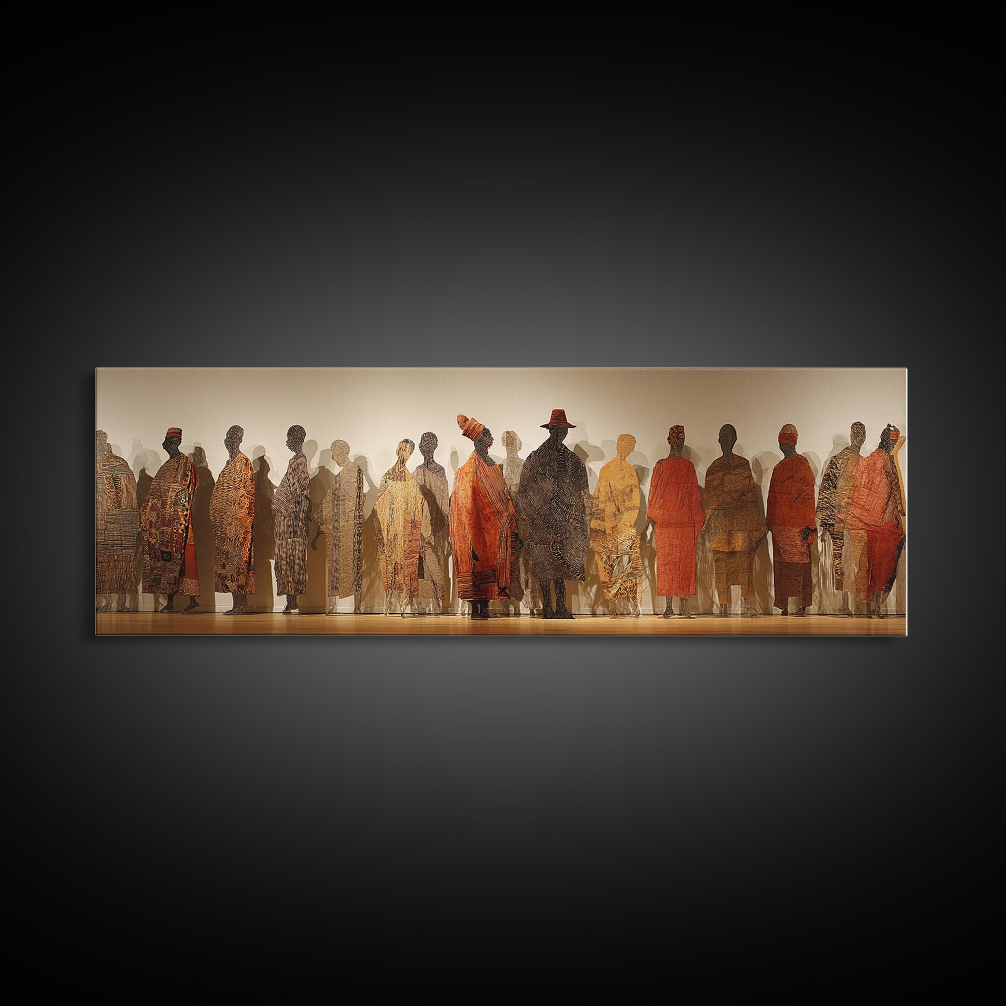 Textured African Figures In Gallery Canvas Print, Modern African Art, Ethnic Wall Decor, Cultural Home Decor, Large Wall Art