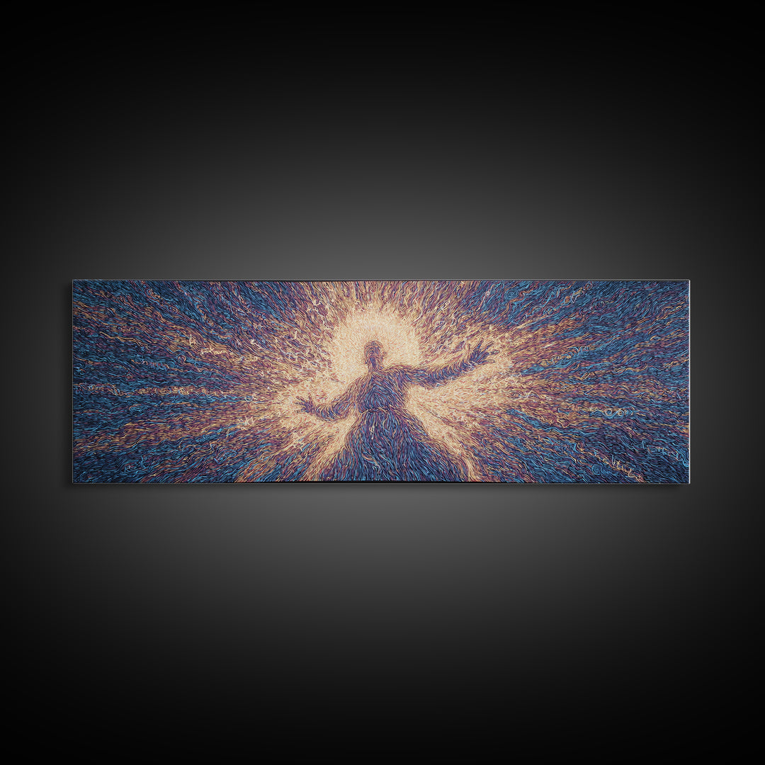 Radiant Dancing Spirit In Blue And Gold Wall Art, Abstract African Art, Mystical Wall Art, Spiritual Home Decor Gift For Living Room