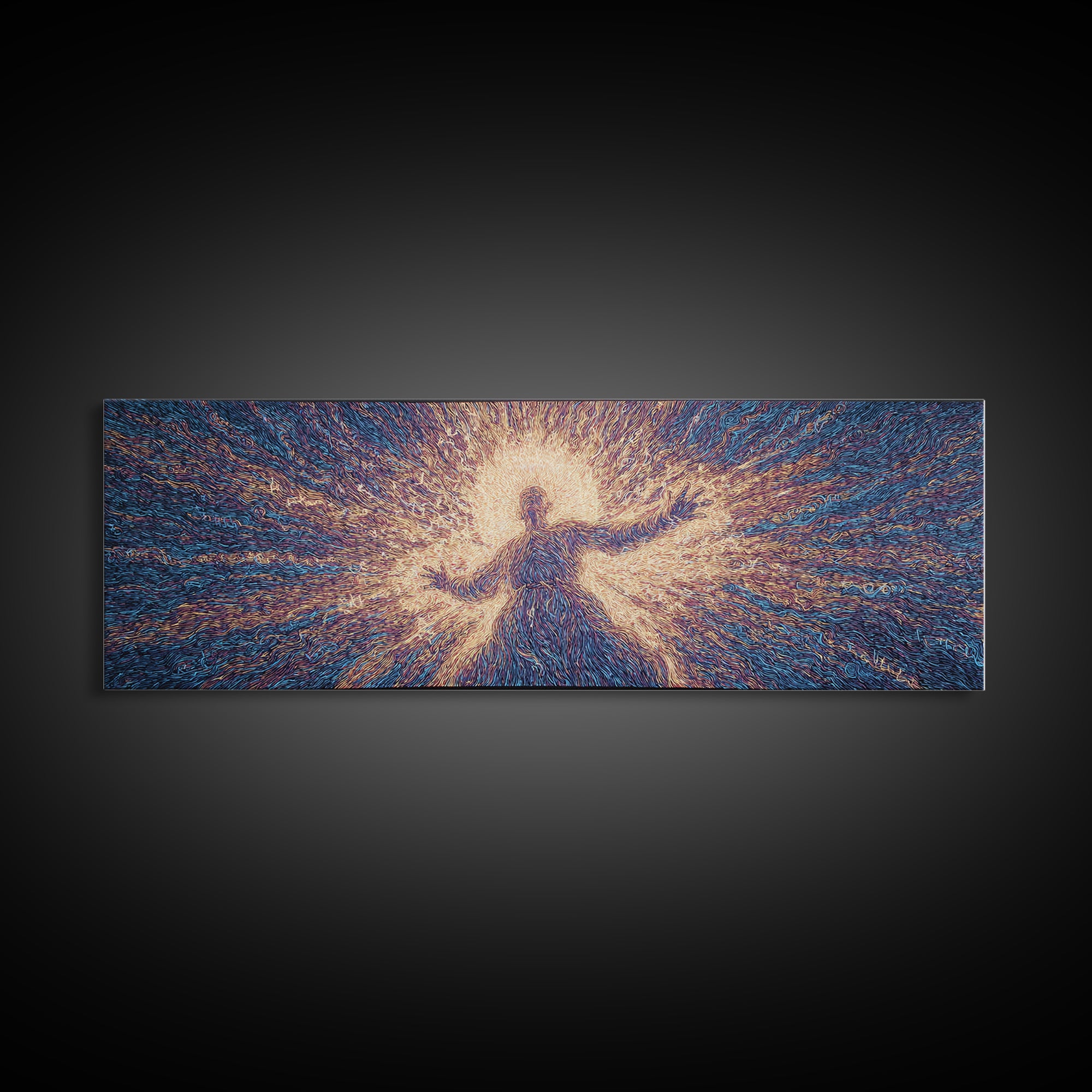 Radiant Dancing Spirit In Blue And Gold Wall Art, Abstract African Art, Mystical Wall Art, Spiritual Home Decor Gift For Living Room
