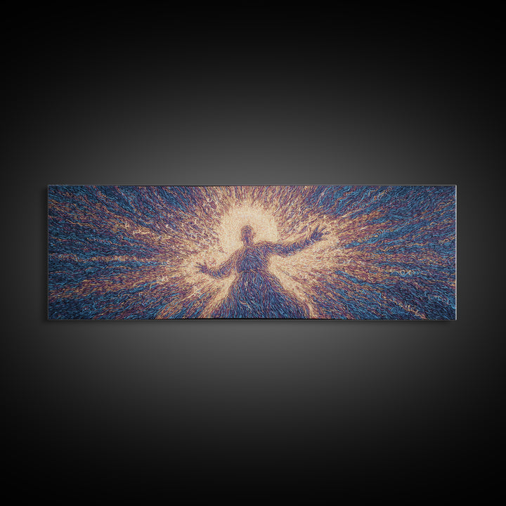 Radiant Dancing Spirit In Blue And Gold Wall Art, Abstract African Art, Mystical Wall Art, Spiritual Home Decor Gift For Living Room