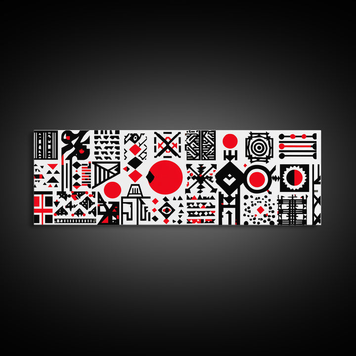 Bold Red Black Geometric Tribal Pattern Wall Art, African Abstract Art, Modern Afro Decor, Statement Canvas Print For Home