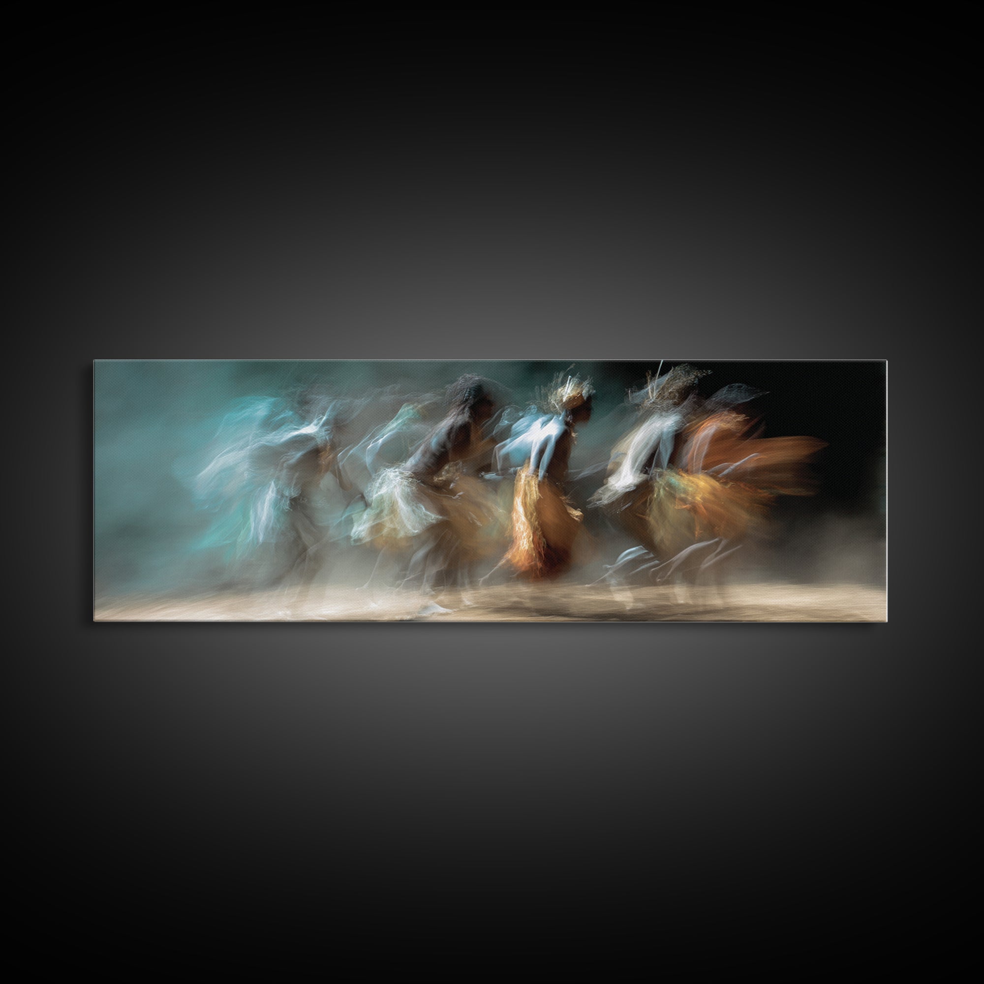 Blurred African Dancers In Blue And Amber Motion Wall Art, Afrocentric Canvas Decor, Cultural Dance Print, Living Room Art