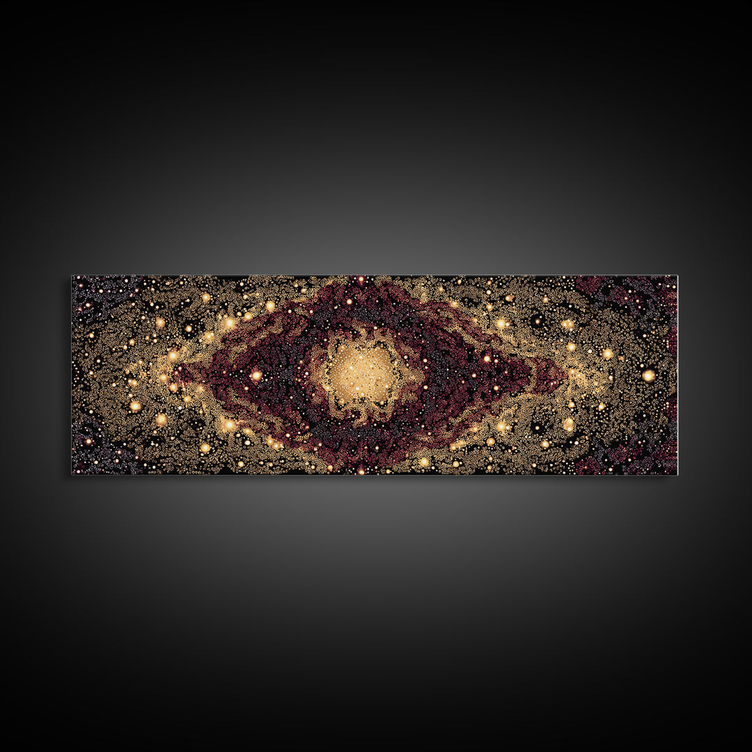 Golden Cosmic Eye Galaxy With Starlit Orbit Wall Art, Black And Gold Abstract Art, Spiritual Decor, Mystical Canvas Print