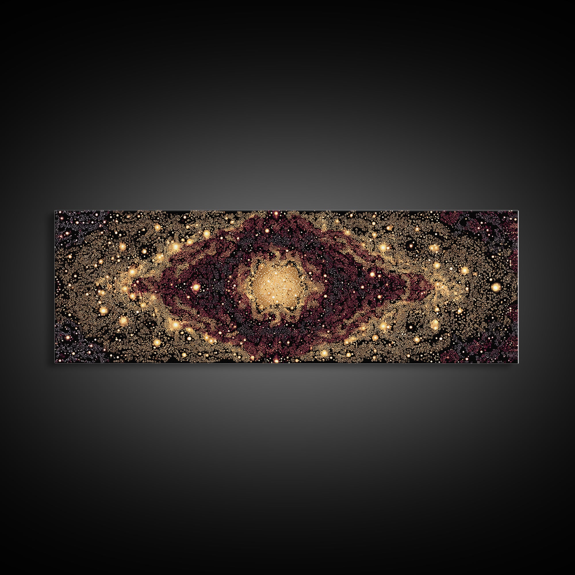 Golden Cosmic Eye Galaxy With Starlit Orbit Wall Art, Black And Gold Abstract Art, Spiritual Decor, Mystical Canvas Print