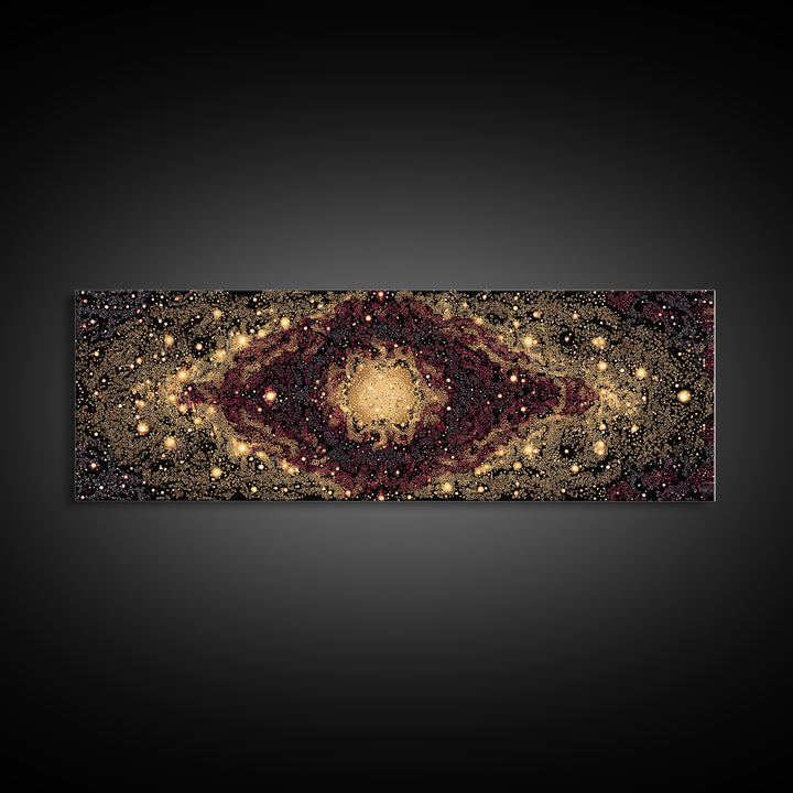 Golden Cosmic Eye Galaxy With Starlit Orbit Wall Art, Black And Gold Abstract Art, Spiritual Decor, Mystical Canvas Print
