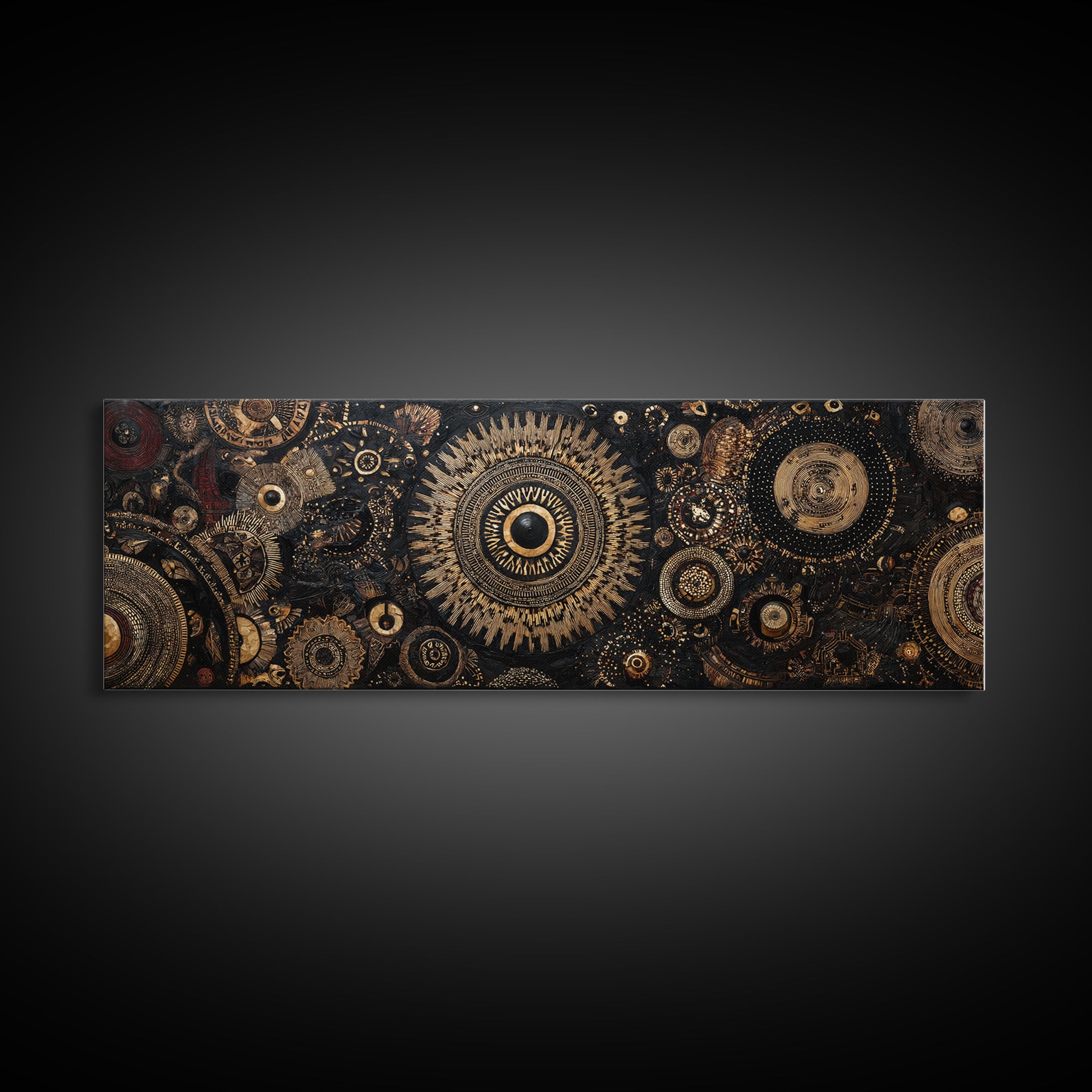 Ornate Black And Gold Mandala Gears Abstract Wall Art, Luxury Canvas Decor, Geometric Pattern Print, Elegant Home Decor Art