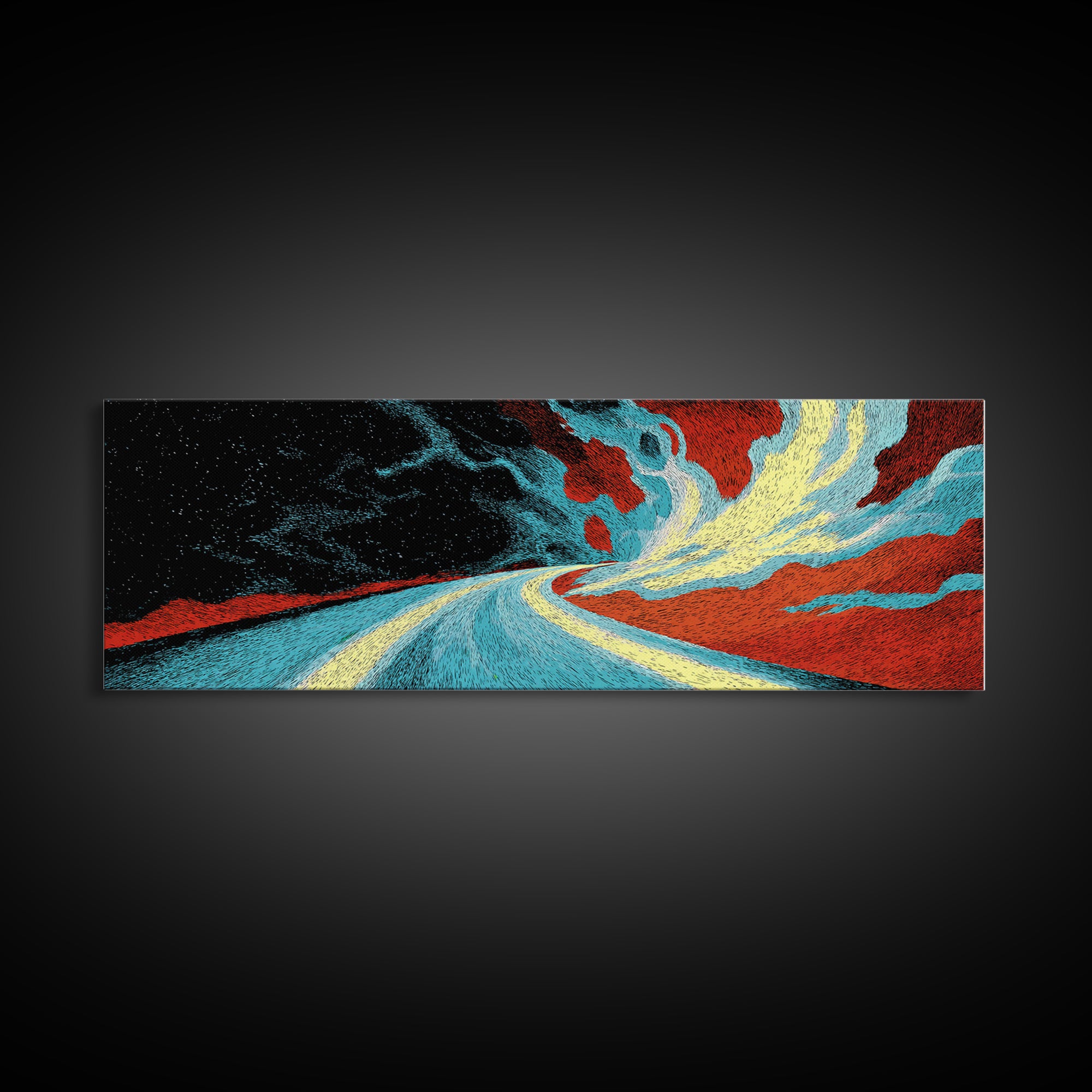 Electric Desert Highway Wall Art, Abstract Red Turquoise Road, Modern Canvas Decor, Large Statement Art For Living Room Decor