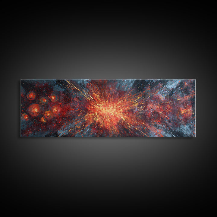 Exploding Nebula Canvas Print, Red Gold Galaxy Abstract Wall Art, Modern Space Decor, Large Statement Artwork For Living Room