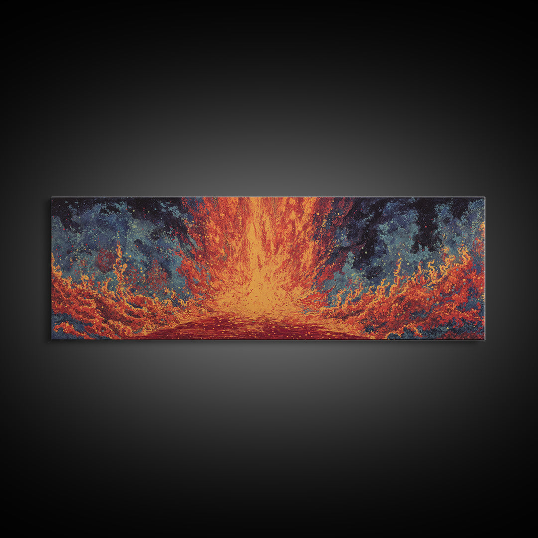 Fiery Abstract Ocean Wave Wall Art, Orange Blue Seascape Canvas, Modern African Inspired Decor, Bold Living Room Statement