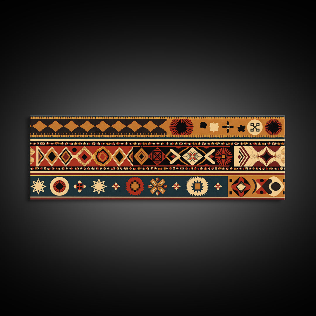 African Geometric Textile Pattern Canvas Print, Tribal Wall Decor, Ankara Motif Art, Boho Afrocentric Living Room Decor Gift